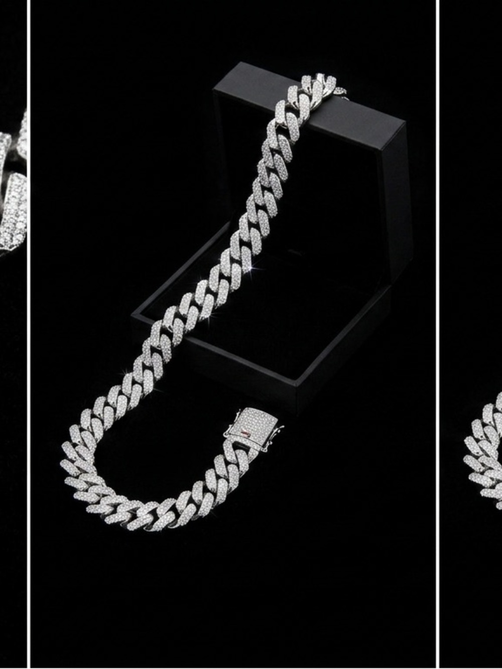 Silver Cuban Link Chain Necklace for Men or Women- Sparkling Pavé Finish